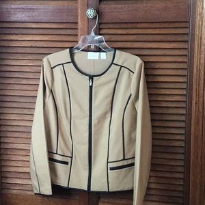 Chicos Blazer with Black Pleather Trim Washable